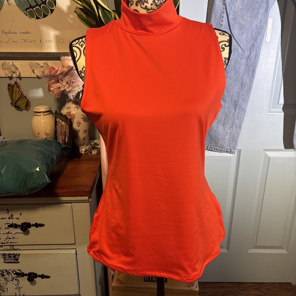Boston Proper Thick Layering‎ Red Mock Neck Blouse Sz Medium